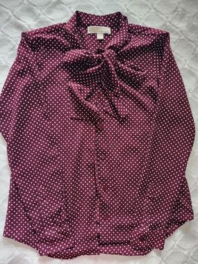 Michael Kors Burgundy Polka Dot Tie-Neck Blouse